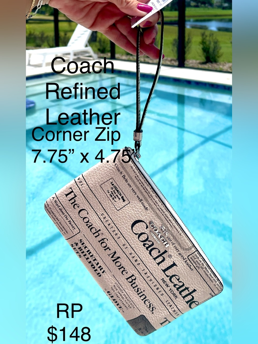 Coach Leather RP $148 Lg Corner Zip Wristlet Coach-Newspaper New w/tags
